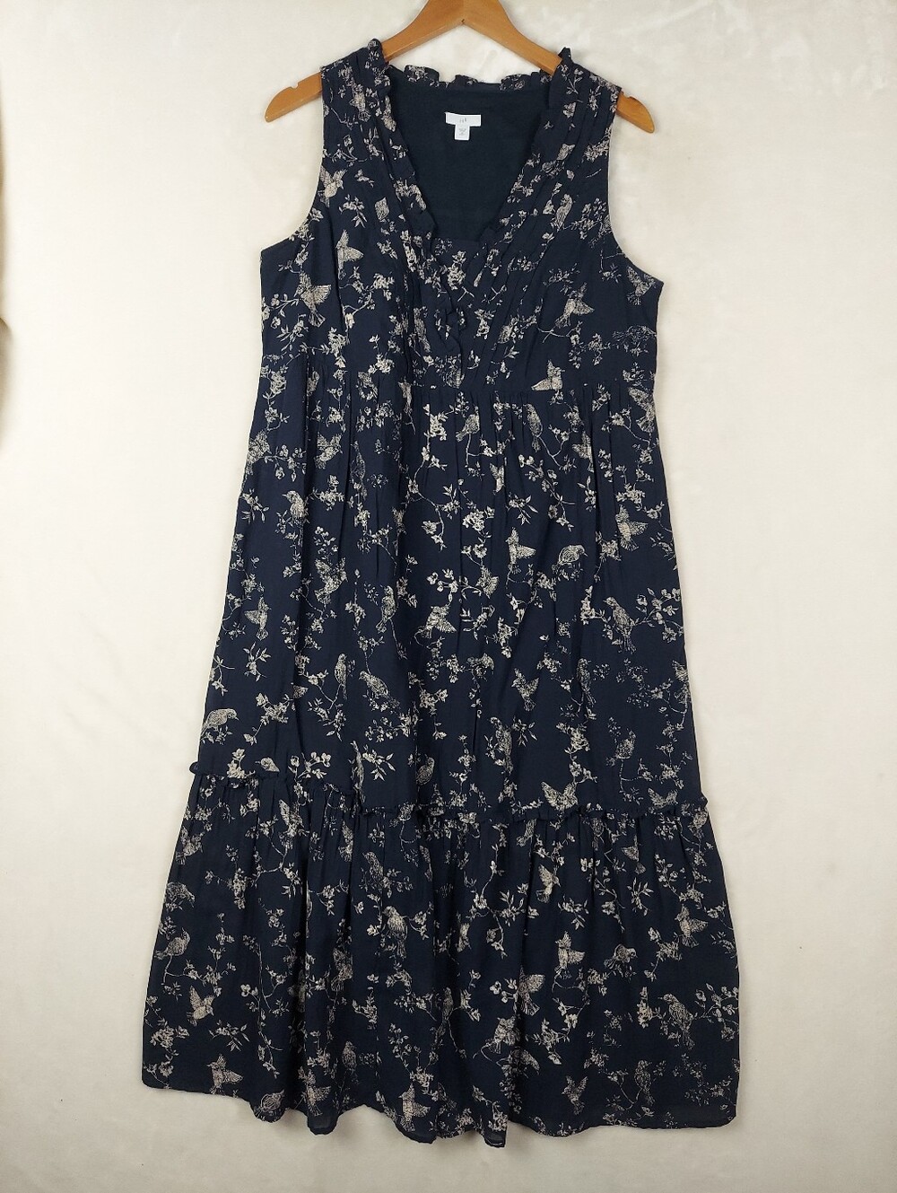 J.Jill Midi Dress Womens Medium Bird 100% Cotton Gauze Casual Lined Tiered